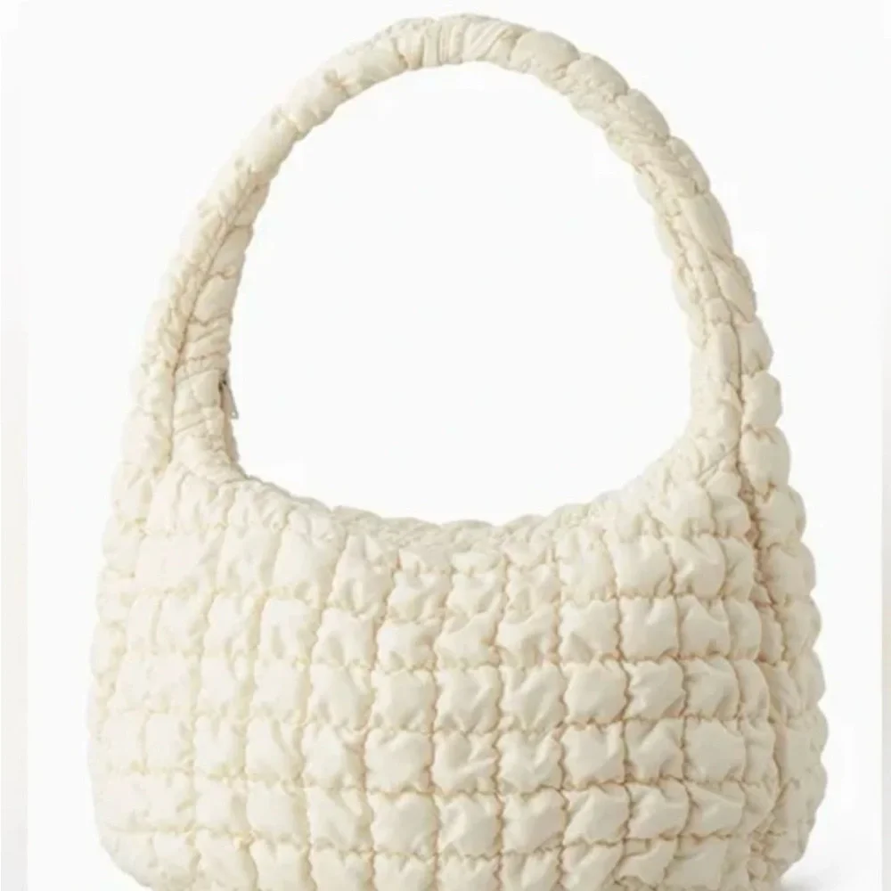 COS Quilted Oversized Shoulder Bag Beige Ivory Puffy Pillow Crossbody EUC - Picture 1 of 8